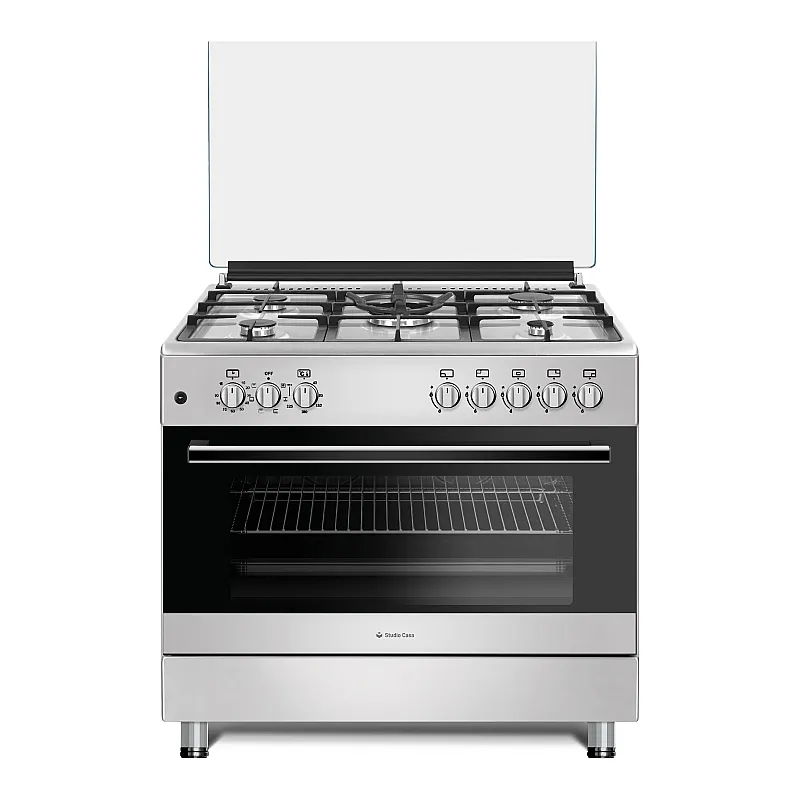 Pachet Aragaz mixt 5 arzatoare gaz, Cuptor electric, 90x60cm, Studio Casa, FE90/60 Multifunctional + Hota Decorativa 90 Cm, Kaminox90, 1 Motor Turbo , Studio Casa