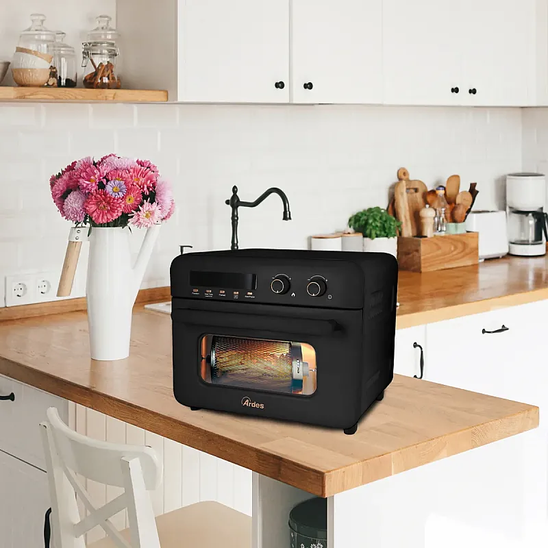 Airfryer si Cuptor hybrid multifunctional Ardes, ARFRYA02 , 30L, 9 functii, Rotisor, Functie paine, Functie deshidratare, Dezghetare, Dospire, 2000 W, negru - Studiocasa.ro