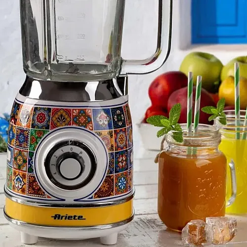 Blender Ariete Positano 0583/0C, 1000W, 1.5 L, 4 viteze + pulse, Zdrobire gheata, Alb/ Galben