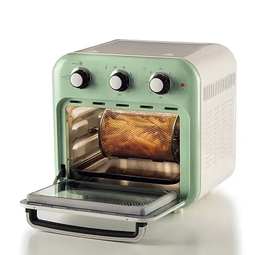 Friteuza cuptor cu aer cald Ariete VINTAGE 4632/03, 1400W, 16 L, Pana la 230°C, Timer, Cos rotativ, Alb/ Verde