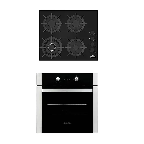 Pachet Cuptor Electric Incorporabil, Studio Casa Venezia Clasic, Ln605Blk, 56L, Clasa A, Termostat, 8 Functii + Plită pe gaz incorporabilă Nuova Cucina, 60cm, 4 arzătoare, Wok, sticlă neagră