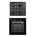 Pachet Cuptor electric incorporabil Studio Casa Ambra Nero FE808, 8 functii, Ventilator, Timer digital, 80 l, Grill electric, Clasa energetica A, Sticla neagra + Plita pe gaz Studio Casa PG660 ISEO Black, 4 arzatoare gaz - Studiocasa.ro