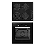 Pachet Cuptor electric incorporabil Studio Casa Ambra Nero FE808, 8 functii, Ventilator, Timer digital, 80 l, Grill electric, Clasa energetica A, Sticla neagra + Plită pe gaz incorporabilă Nuova Cucina, 60cm, 4 arzătoare, Wok, sticlă neagră - Studiocasa.r