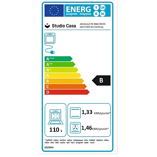 Aragaz mixt 5 arzatoare gaz, Cuptor electric, 90x60cm, Studio Casa, FE90/60 Multifunctional, Grill electric, Rotisor, 2 ventilatoare, Aprindere electrica, Inox