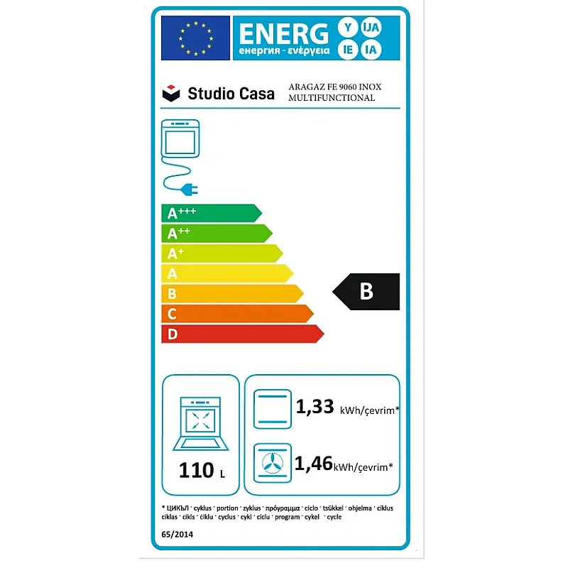 Aragaz mixt 5 arzatoare gaz, Cuptor electric, 90x60cm, Studio Casa, FE90/60 Multifunctional, Grill electric, Rotisor, 2 ventilatoare, Aprindere electrica, Inox