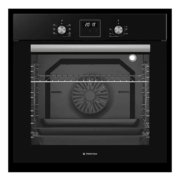 Pachet Cuptor electric incorporabil Studio Casa Ambra Nero FE808, 8 functii, Ventilator, Timer digital, 80 l, Grill electric, Clasa energetica A, Sticla neagra + Plita pe gaz Studio Casa PG660 ISEO Black, 4 arzatoare gaz - Studiocasa.ro