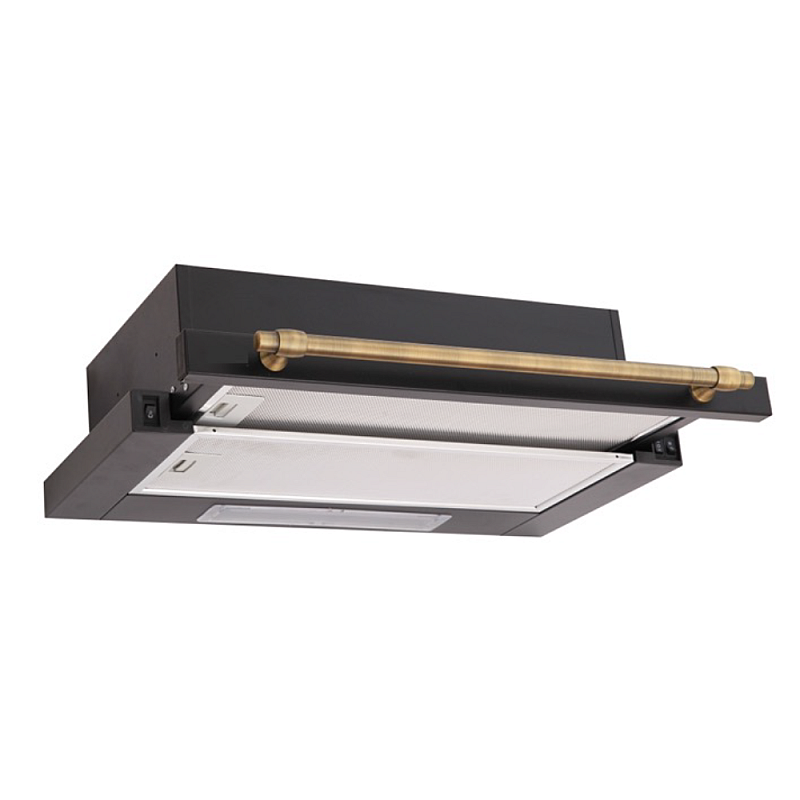 Hota incorporabila telescopica, 60 cm, Studio Casa Lean Retro-Nero, 2 motoare, 3 viteze