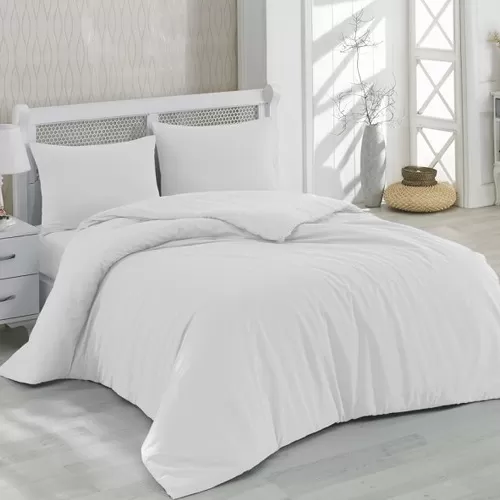 Lenjerie Pat Dublu Yuny Mally Home, 100% Bumbac, Cearceaf De Pilota 180*200Cm / Cearceaf De Pat 220*240Cm / Set 2 Fete Perna 50*70Cm, Alb