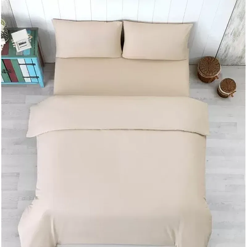 Lenjerie Pat Dublu Yuny Mally Home, 100% Bumbac, Cearceaf De Pilota 180*200Cm / Cearceaf De Pat 220*240Cm / Set 2 Fete Perna 50*70Cm, Bej