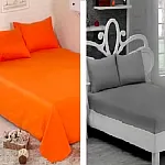 Pachet De 2 Set-Uri De 3 Piese Yuny Mally Home, 100% Bumbac, Cearceaf Pat Dublu Cu Elastic 160X200 Cm Si Doua Fete De Perna 50X70Cm Orange+ Gri