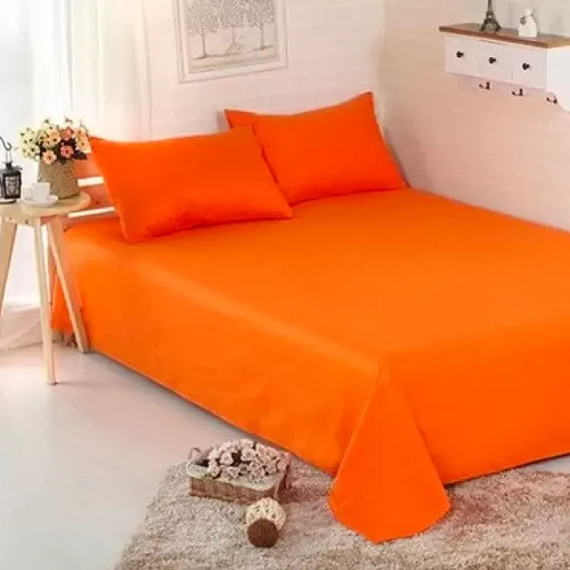 Set 3 Piese Yuny Mally Home, 100% Bumbac, Cearceaf Pat Dublu Cu Elastic 160X200 Cm Si Doua Fete De Perna 50X70Cm, Orange