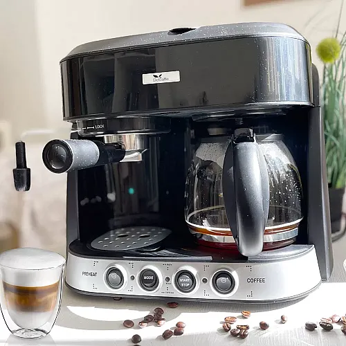 Espressor DelCaffe 3 in 1 Coffe Shot, 15 bari, 1850W, 1.25 l, Functie spumare, Inchidere automata, Negru