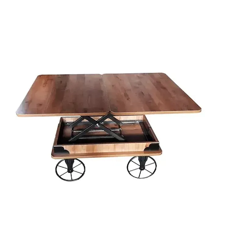Resigilat Masa modulara Coffee & Dining Marova Wheel Natural Studio Casa, 90 x 60 cm, extinsa 120 x 90 cm, Design industrial - Studiocasa.ro