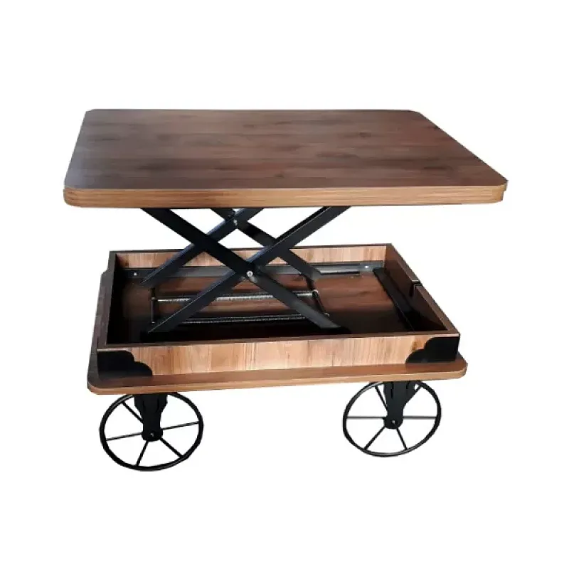 Resigilat Masa modulara Coffee & Dining Marova Wheel Natural Studio Casa, 90 x 60 cm, extinsa 120 x 90 cm, Design industrial - Studiocasa.ro