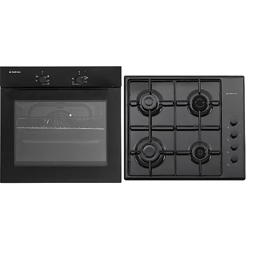 Pachet cuptor electric si plita gaz Duo Mirage Iseo Black Studio Casa, 56 l , Clasa energetica A, 6 functii, 4 arzatoare gaz , Negru 