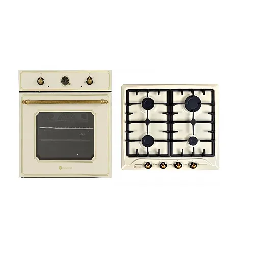 Pachet cuptor electric si plita gaz Studio Casa Positano Rustic, gratare fonta, culoare crem