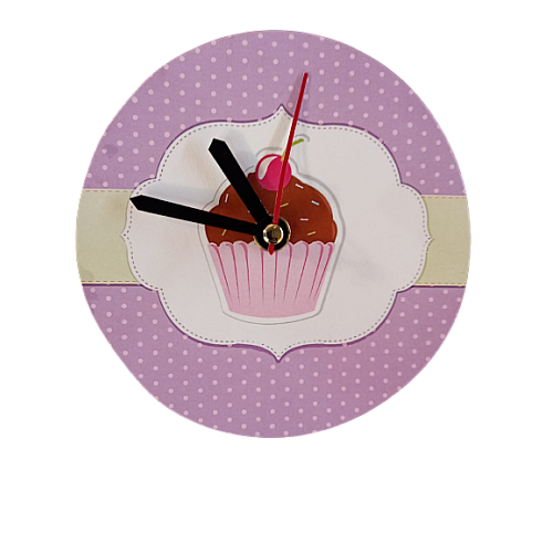 Ceas de perete fara rama COOKIES - 1 SMALL CUPCAKE, diametru 12,5 cm x 0.5 cm, suport magnetic