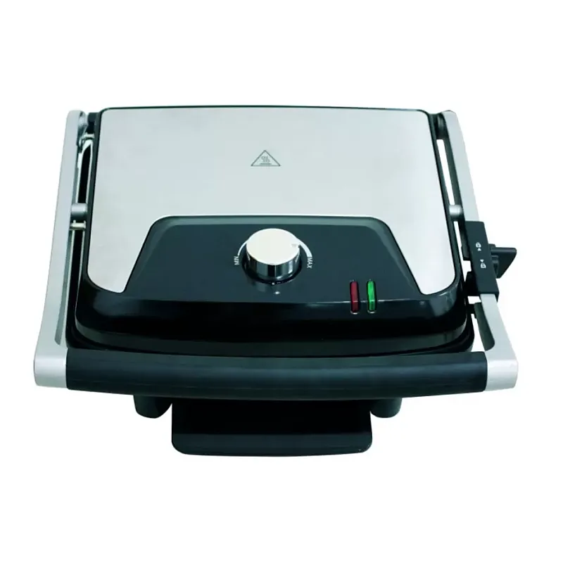 Grill electric Studio Casa Panini & Grill SC2128, tava scurgere detasabila, 2000 W, deschidere mare, termostat, Negru/Argintiu