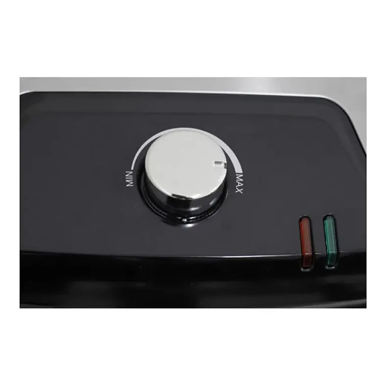 Grill electric Studio Casa Panini & Grill SC2128, tava scurgere detasabila, 2000 W, deschidere mare, termostat, Negru/Argintiu