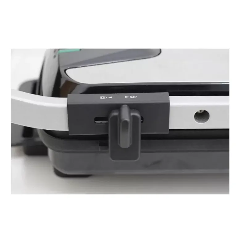 Grill electric Studio Casa Panini & Grill SC2128, tava scurgere detasabila, 2000 W, deschidere mare, termostat, Negru/Argintiu