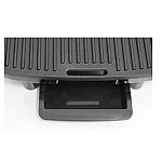 Grill electric Studio Casa Panini & Grill SC2128, tava scurgere detasabila, 2000 W, deschidere mare, termostat, Negru/Argintiu