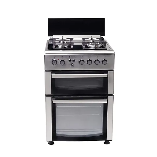 Aragaz mixt 4 arzatoare gaz, 2 cuptoare: Cuptor electric + Cuptor gaz, 60x60cm, Studio Casa Duetto FM60/60 cm., Ventilator, Aprindere electrica, Inox/ Sticla neagra