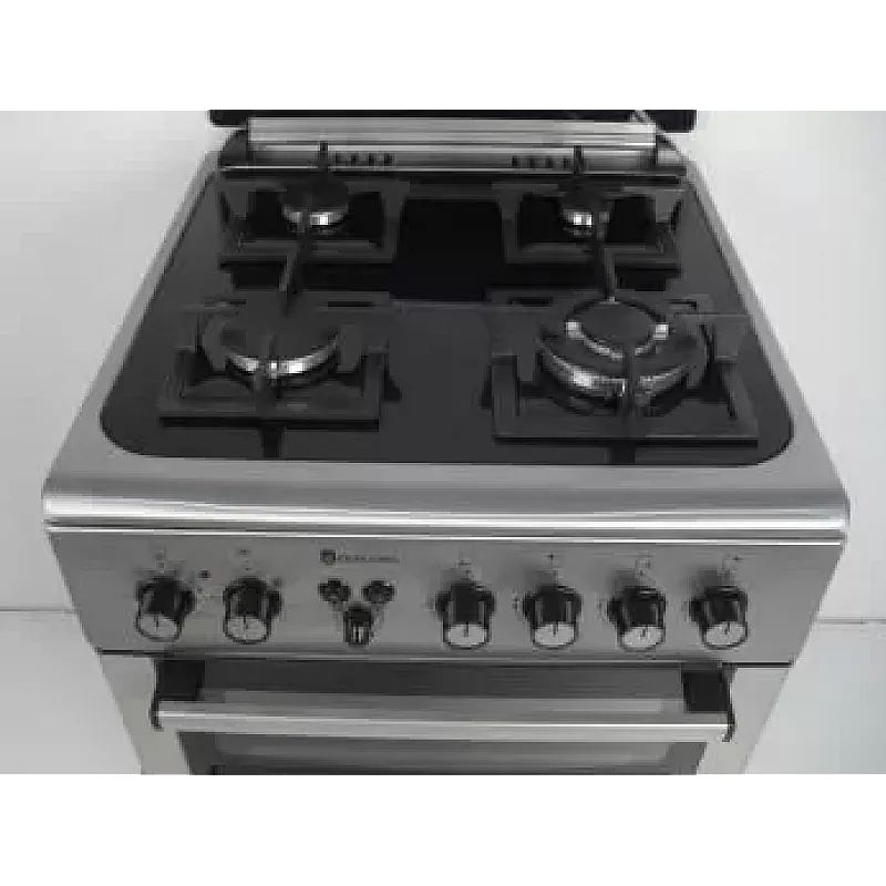 Aragaz mixt 4 arzatoare gaz, 2 cuptoare: Cuptor electric + Cuptor gaz, 60x60cm, Studio Casa Duetto FM60/60 cm., Ventilator, Aprindere electrica, Inox/ Sticla neagra