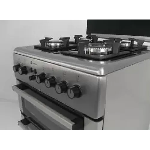 Aragaz mixt 4 arzatoare gaz, 2 cuptoare: Cuptor electric + Cuptor gaz, 60x60cm, Studio Casa Duetto FM60/60 cm., Ventilator, Aprindere electrica, Inox/ Sticla neagra