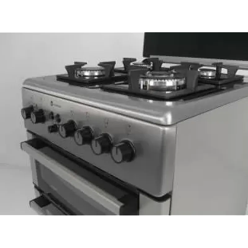 Aragaz mixt 4 arzatoare gaz, 2 cuptoare: Cuptor electric + Cuptor gaz, 60x60cm, Studio Casa Duetto FM60/60 cm., Ventilator, Aprindere electrica, Inox/ Sticla neagra