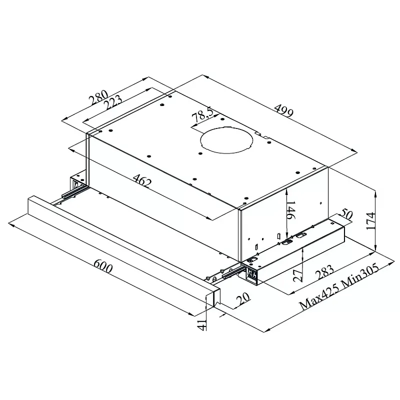 Hota incorporabila telescopica, 60 cm, Studio Casa Lean Retro-Nero, 2 motoare, 3 viteze